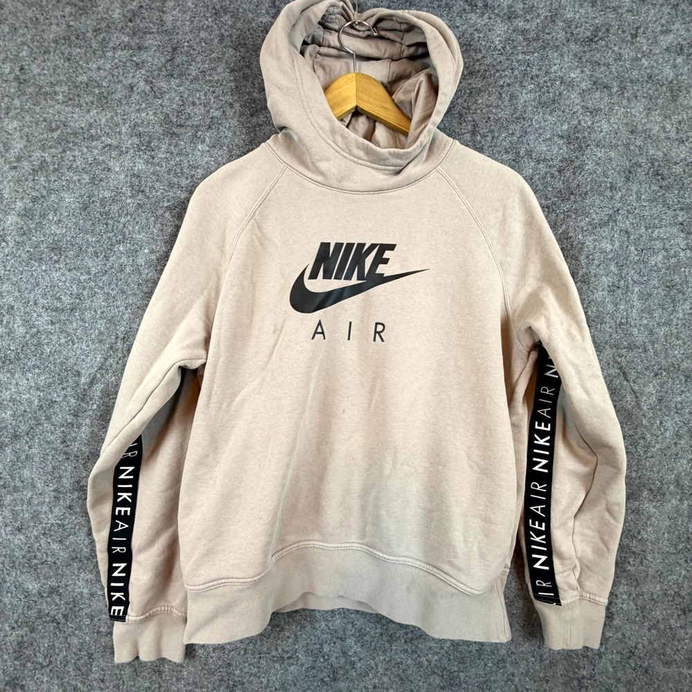 Nike Air Hoodie Womens Large Beige Spellout Swoosh Logo Raglan Sleeve Outdoor